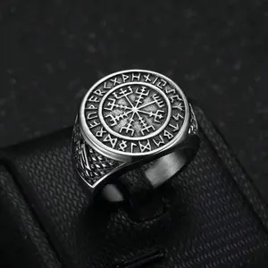 1Pc Vintage Atmospheric Exquisite Compass Pattern Stainless Steel Ring for Daily Casual Wear, Holiday Parties, Holiday and Birthday Gift Accessories