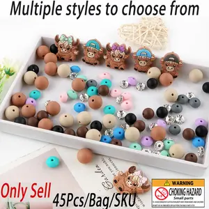 Round Beads & Charms Kit, 45pcs/set DIY Beading Kit, DIY with Charms DIY Jewelry Making Supplies for Bracelet Necklace Earrings Pendant