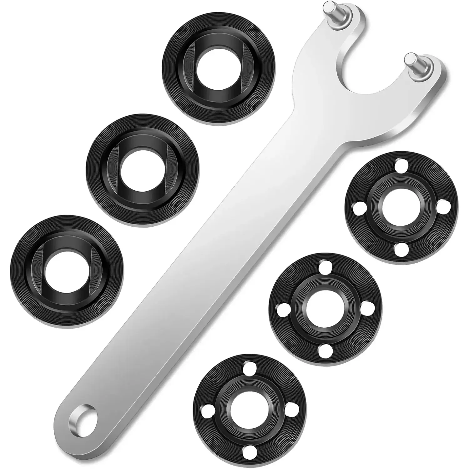 7PCS Angle Grinder Nut Angle Grinder Flange Wch Kit, 5/8-11 Flange Metal Lock Nut, Compatible with DeWalt, Milwaukee, Makita, Metabo, Bosch, Ryobi, Black & Decker 4.5" 5" Grinder PartsQuesear