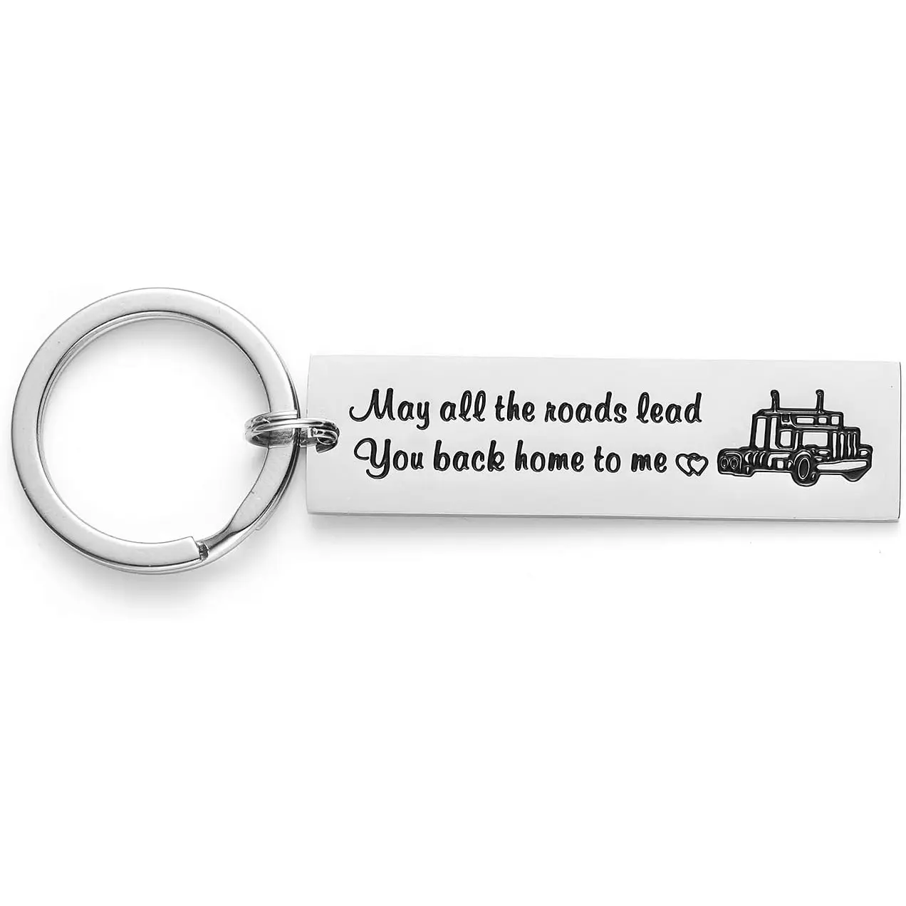 Truck Driver Keychain - Stainless Steel 'Roads Lead Home' Gifts for Men, Semi Truck Accessories