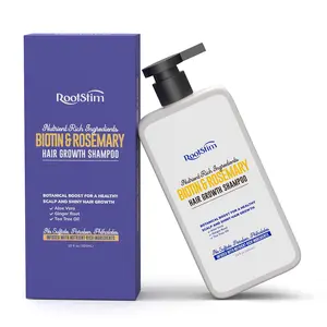 Biotin Rosemary Shampoo: Herbal shampoo with tea tree oil, ginger, and caffeine for hair growth and thickness. 10 fl oz.