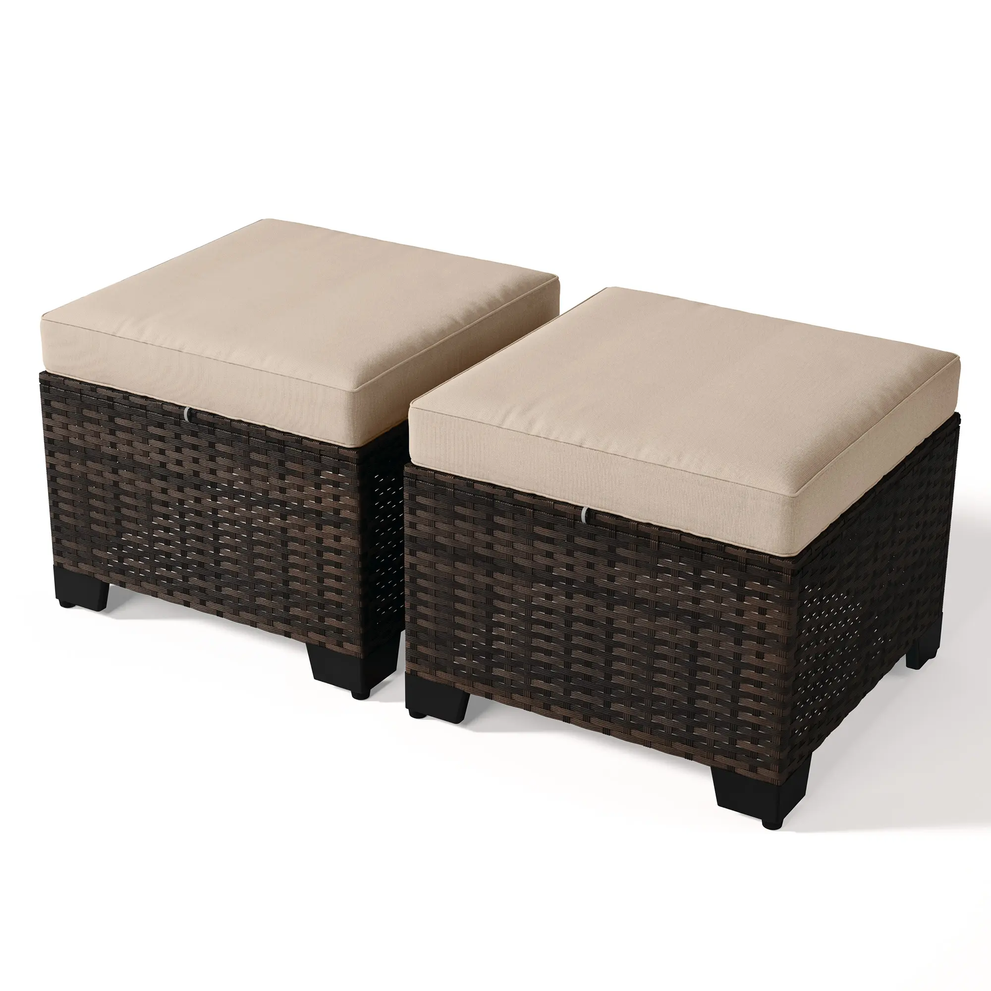 Kullavik Outdoor Rattan Ottoman, 3-in-1 Patio Footrest, Side Table & Extra Seat, All-Weather Wicker Ottoman for Patio, Porch, Deck & Balcony