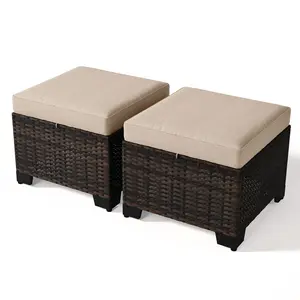 Kullavik Outdoor Rattan Ottoman, 3-in-1 Patio Footrest, Side Table & Extra Seat, All-Weather Wicker Ottoman for Patio, Porch, Deck & Balcony,summerwins