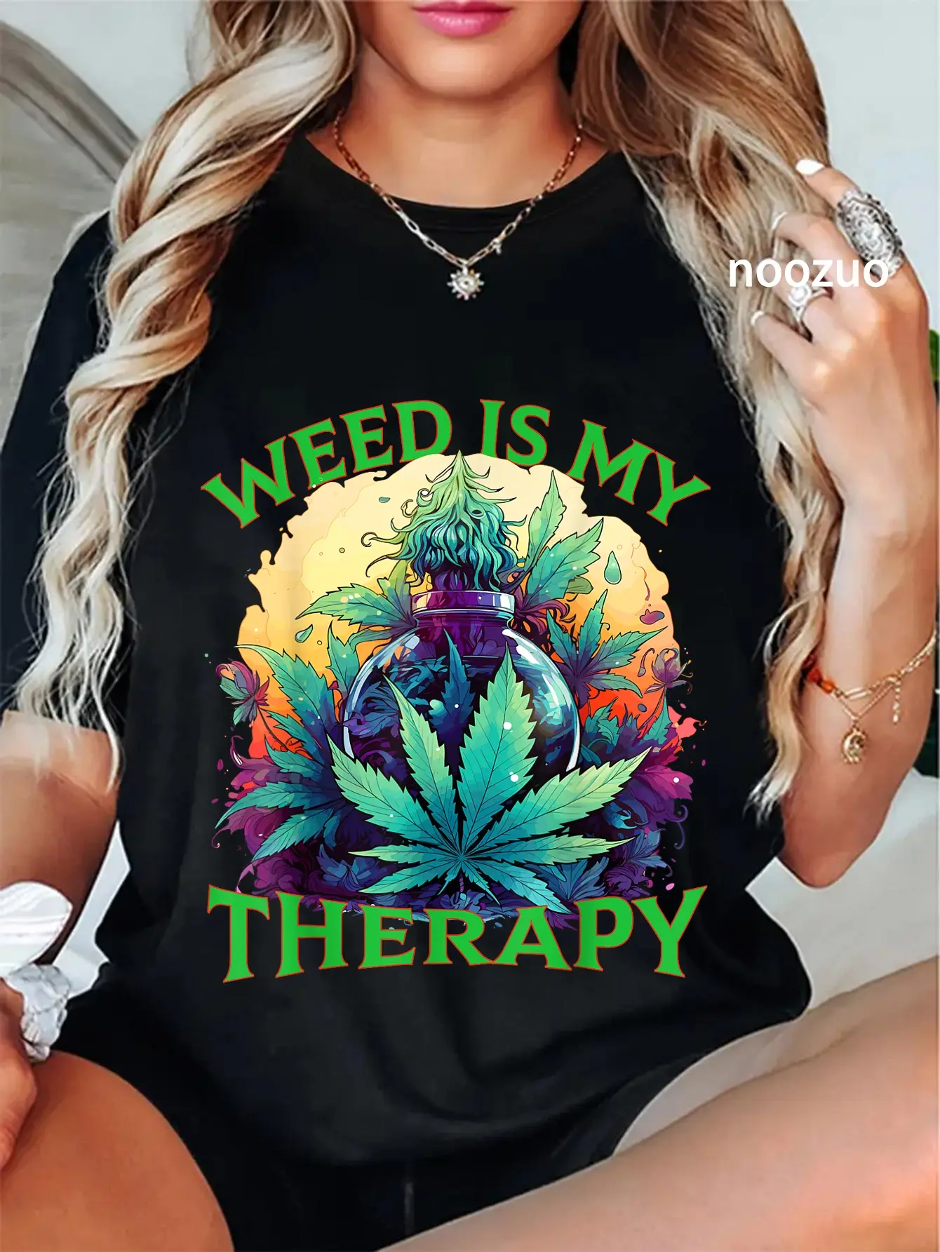 100% Cotton Weed is my Therapy 420 Retro Cool Cannabis Blunt Smoking T-Shirt