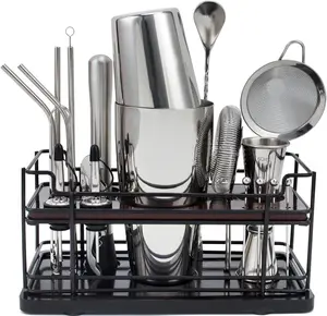 Boston  Shaker Set with Stand, 20- Complete Bartender Kit for  Bar Use, Essential Bar Set with 18oz & 28oz Tin Shaker, Bar Accessories and Recipes, Ideal for Parties &  Giving