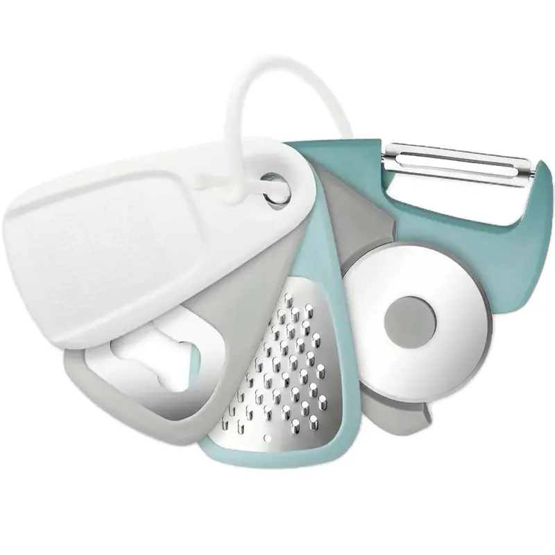All in One Kitchen Tool Set - Peeler, Grater & Mincer - 5-Piece Gadget Kit for Efficient Cooking - Compact Design - Ideal for Camping & Everyday Use