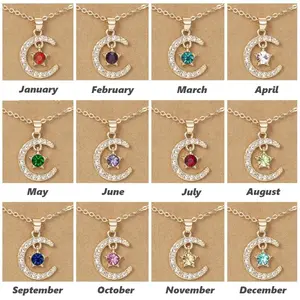 Twelve Months Moon Star Shaped Birthstone Pendant Necklace, Dazzling Zodiac Jewelry Gift, Perfect as a Birthday Gift and Valentine's Day Gift, Unique Astrology-Inspired Accessory for Any Occasion