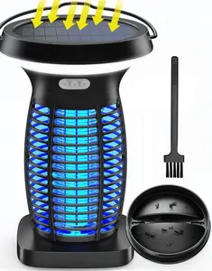 Solar Bug Zapper UV Solar Powered Rechargeable Mosquito Repellent Swatter Portable Insect Killers for Indoor Outdoor Kitchens Gardens 360 Degree Electric Pest Repeller