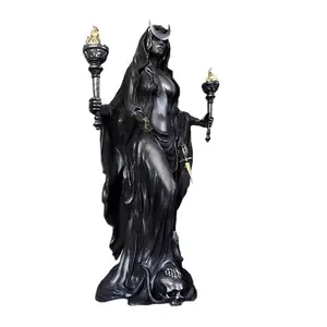 Gothic Hecate Statue, Dark Goddess Holding Torch, Witch Sculpture, Halloween Decor, Mystical Altar Ornament, Religious Decoration, Resin Home Craft