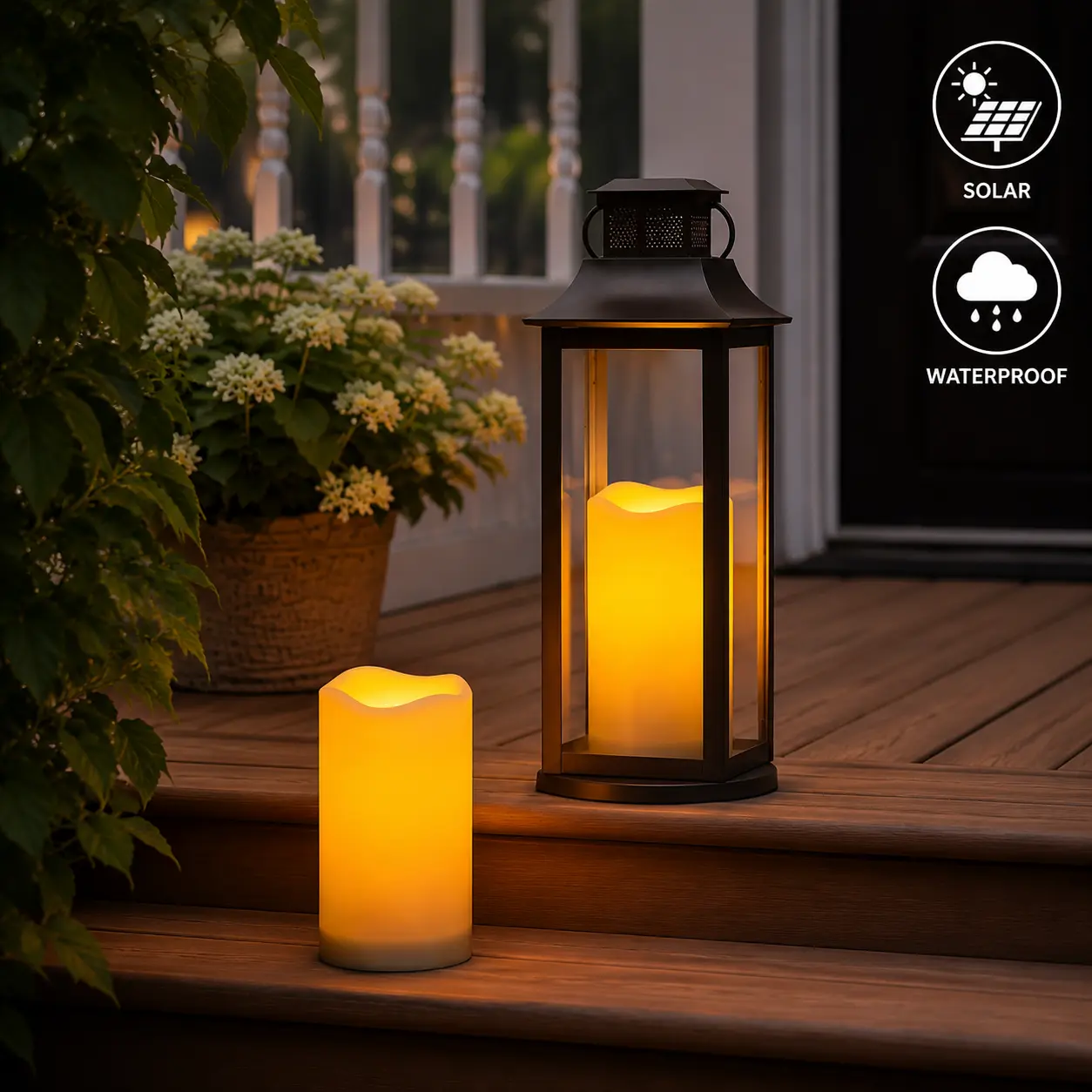 Solar Outdoor Waterproof LED Pillar Candles - 3"x6" Flameless Flickering Dusk-to-Dawn Sensor, Water Resistant Glow LED Decorative Lights with Built-in Batteries for Halloween, Lanterns, Garden Back to School Summer Sale Deals