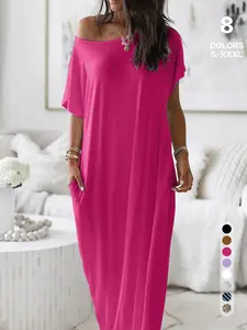 2026 Women's Plain Round Neck Sleepwear Batwing Sleeve Nightgown Casual Comfortable Short Sleeve Pajamas Suitable for All Seasons