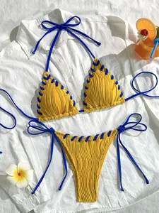 Women's Sexy Solid Color Bikini Strapless Triangle Panties, European Style Beach Vacation Swimwear, Casual Swimsuit, Bikini Sets