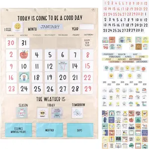 Learning Calendar Wall Chart - Homeschool Supplies, Interactive Pocket Chart for Toddlers & Kids - Preschool Learning Activity Board, Circle Time Board for Classroom - Good Day
