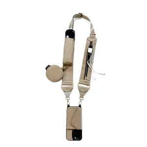 Chic vegan leather adjustable crossbody phone wallet case. phone strap