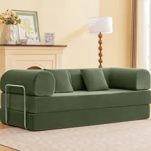 Perri 79" Modular Compressed Sofa with Corduroy Upholstery, Lumbar Pillows & Metal Support By FOA