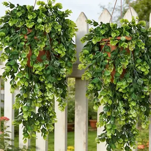 2 Pcs Fake Hanging Plants Fake Plants Eucalyptus Leaves UV Resistant Fake Vines Ivy Artificial Decorative Plants Outdoor Faux Plants Indoor Bedroom Living Room Boho Wall Porch Shelf Decor Artificial Faux Greenery