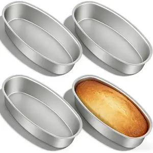 4 Pack Oval Baking Pan, 8 Inch Llanera Leche Flan Molder Filipino, Non-Stick Aluminum Alloy Cheesecake Pan/Loaf Mold for Meatloaf, Breads, Oven and
