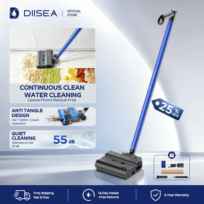 DIISEA D7 Cordless Wet Floor Cleaner, Fresh Water Floor Cleaning System, Fully Rinseable Design, Easy Maintenance, 55dB Ultra Quiet Operation, 3kg Lightweight Body, 8cm Flat Lay Design, Perfect for Everyday Hard Floor Cleaning, Summer Sale