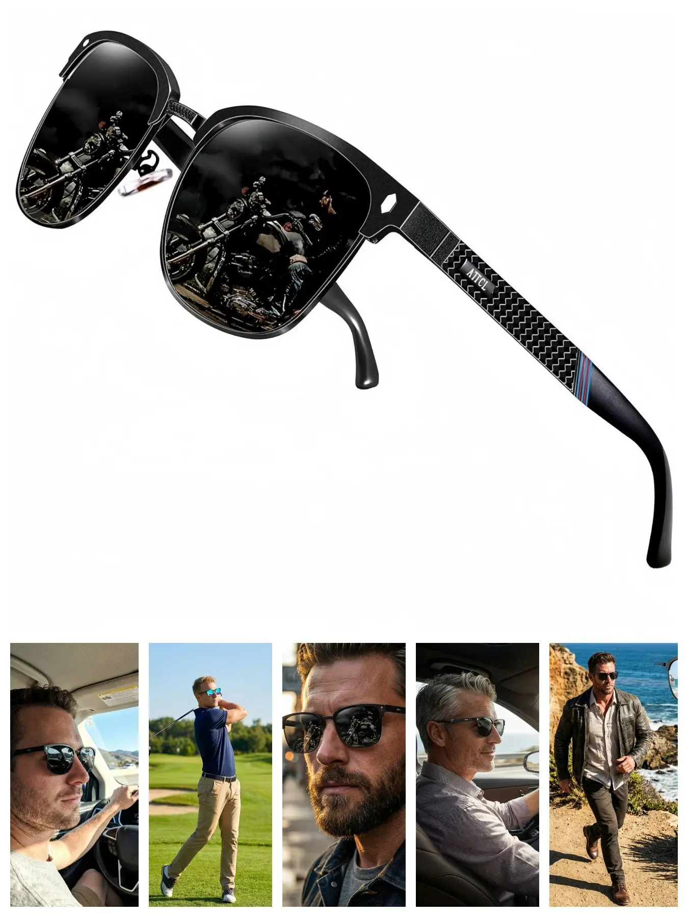 ATTCL UV400 Polarized, Lightweight Durable UV Protective Sunglasses for Men, ultra-light aluminum-magnesium alloy frame, 100% blocks UVA and UVB, anti-glare, Includes microfiber cleaning cloth, polarization test card and sunglasses case