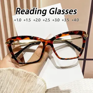 Women's PC Cat Eye Full Frame Design Diamond Cut Edge Luxury Fashion Reading Glasses, +1.0-4.0 Diopter, Clear Vision, Computer Office Use, Unisex