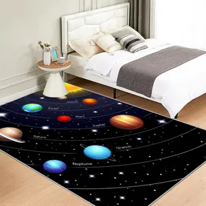 Cristal Velvet Solar System Planet Map Rug, Waterproof & Easy Clean, Soft Comfortable Mat for Door Mats Kitchen Living Room Bedroom Hallway Laundry