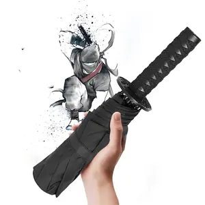 Creative Three-Fold Automatic Samurai Sword Umbrella, Lightweight Waterproof Umbrella, Anime Rainy Day Umbrella, Advertising Handle, in Stock