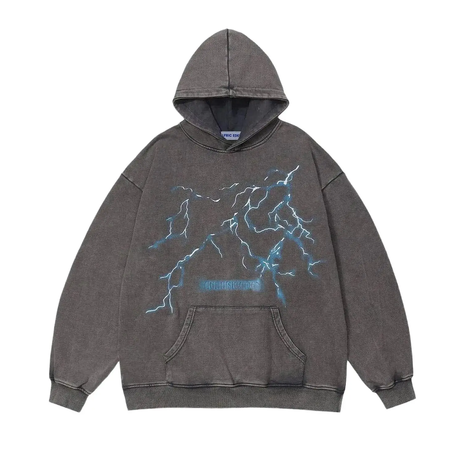 Aelfric Eden Mens Lightning Graphic Hoodies Print Oversized Unisex Streetwear Vintage Hoodie Y2k Sweatshirt Pocket Pullover