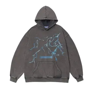 Aelfric Eden Mens Lightning Graphic Hoodies Print Oversized Unisex Streetwear Vintage Hoodie Y2k Sweatshirt Pocket Pullover