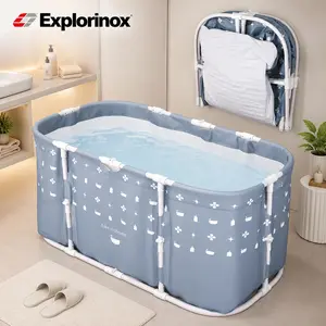 Explorinox(45.28inx22.83inx22.05in) Large Foldable Bathtub for Adults, Portable Collapsible Soaking Tub for Shower Stall, Non-Inflatable SPA Tub for Hot Bath, Ice Bath & Home Relaxation, No Installation Required