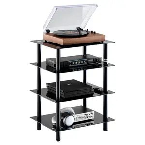 VEVOR 5-Tier AV Media Stand with Wheels, Wooden Audio-Video Media Stand for DVD Players/Cable Boxes/Games Consoles, Height-Adjustable Media Storage Cabinet for Gaming, Recording Room, BlackVEVOR Super Brand Day