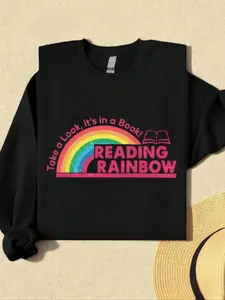 Women's Rainbow Letter Print Sweatshirt, Tops, Casual Loose-Fit Round Neck Long Sleeve Pullover, Fall & Winter Fashion, Thick Knit Fabric, New Arrival, Printed, Womenswear