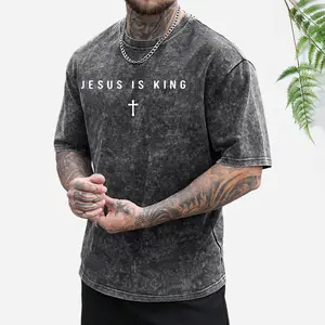 Wash-worn cotton men’s T-shirt with “Jesus is King” letter print and cross print; casual commuter crew-neck short-sleeve tee, 2000s style. Suitable for running, golf, fishing, basketball, camping, gym, swimming, and beach; a great gift for men.