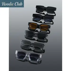 6-Pack Y2K Chunky Rectangular Sunglasses for Men and Women, Retro Thick Frame UV400 Aesthetic Square Shades Set, Multi-Color Streetwear Eyewear for Festivals, Travel & Daily Fashion Use