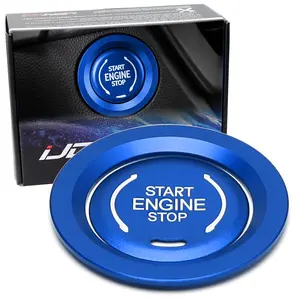 iJDMTOY Sports Blue Engine Start/Stop Push Start Button Decoration Cover & Surrounding Ring Trim, For Chevy 2019-up Silverado, Blazer, C8 Corvette Stingray Suburban/Tahoe, Cadillac XT CT