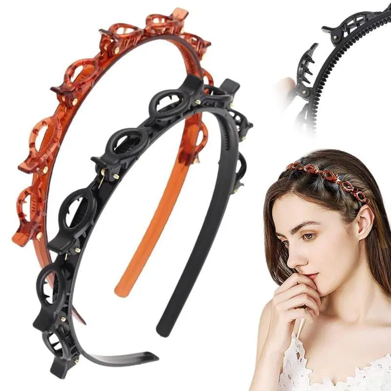 Toothed Braid Headband with 8 Clips for Women, Double Layer Hair Styling Tool for DIY Bangs, Everyday Fashion Hair Accessory, Braids Hairstyles