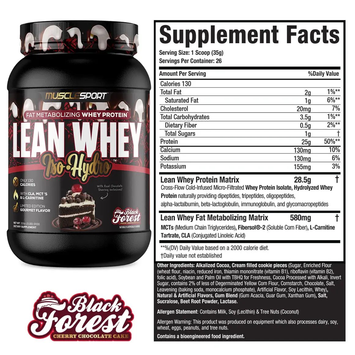 MuscleSport Lean Whey Protein Powder - 25g Whey Isolate, Clean Protein, MCT, L-Carnitine Add, Smooth Dessert-Inspired You Crave Taste, Electrolyte Mix, Gym & Post-Workout Fitness Supplement, Adults