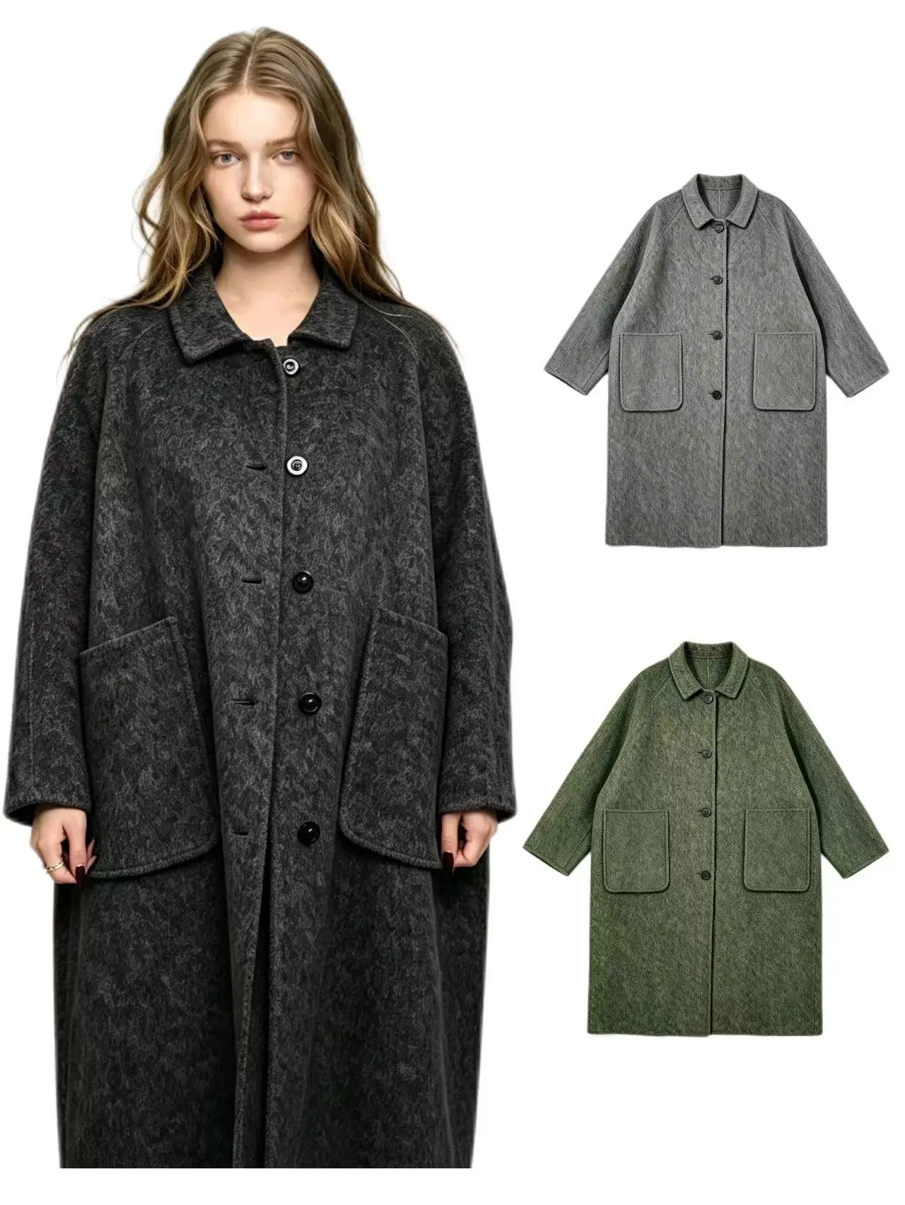 Women's Soft Wool Blend Double Breasted Overcoat - Elegant, Comfortable, Loose-Fitting European Jacket with Oversized Flattering Silhouette, Wide Lapel, Fuzzy Breathable Fabric