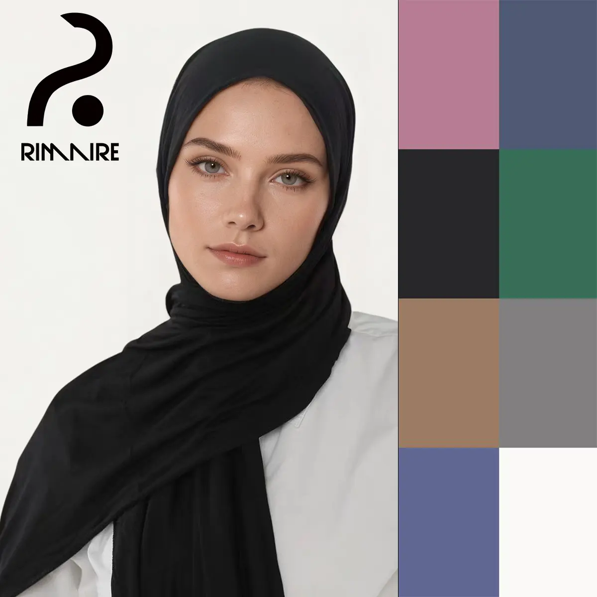 RIMAIRE Women's Elegant Turban Hijab Set - Premium Soft Jersey for All-Day Ease, Cotton-Mercerated Cotton Blend, Refined Drape, 1 Size, Formal Black Style, Pashmina Scarves, Hand Washable, Blue Option, Ramadan Muslim Headwear