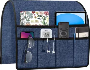 Sofa Armchair Caddy Remote Control Holder with Water Bottle and 7-Pocket Design for Magazines, Eyeglasses, iPad, Phone - Brown Organiser Accessory