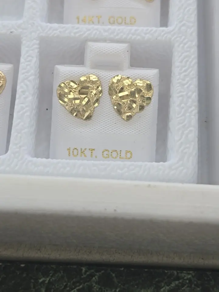 Small 10k yellow Gold Heart Nugget Earrings 7 Mm