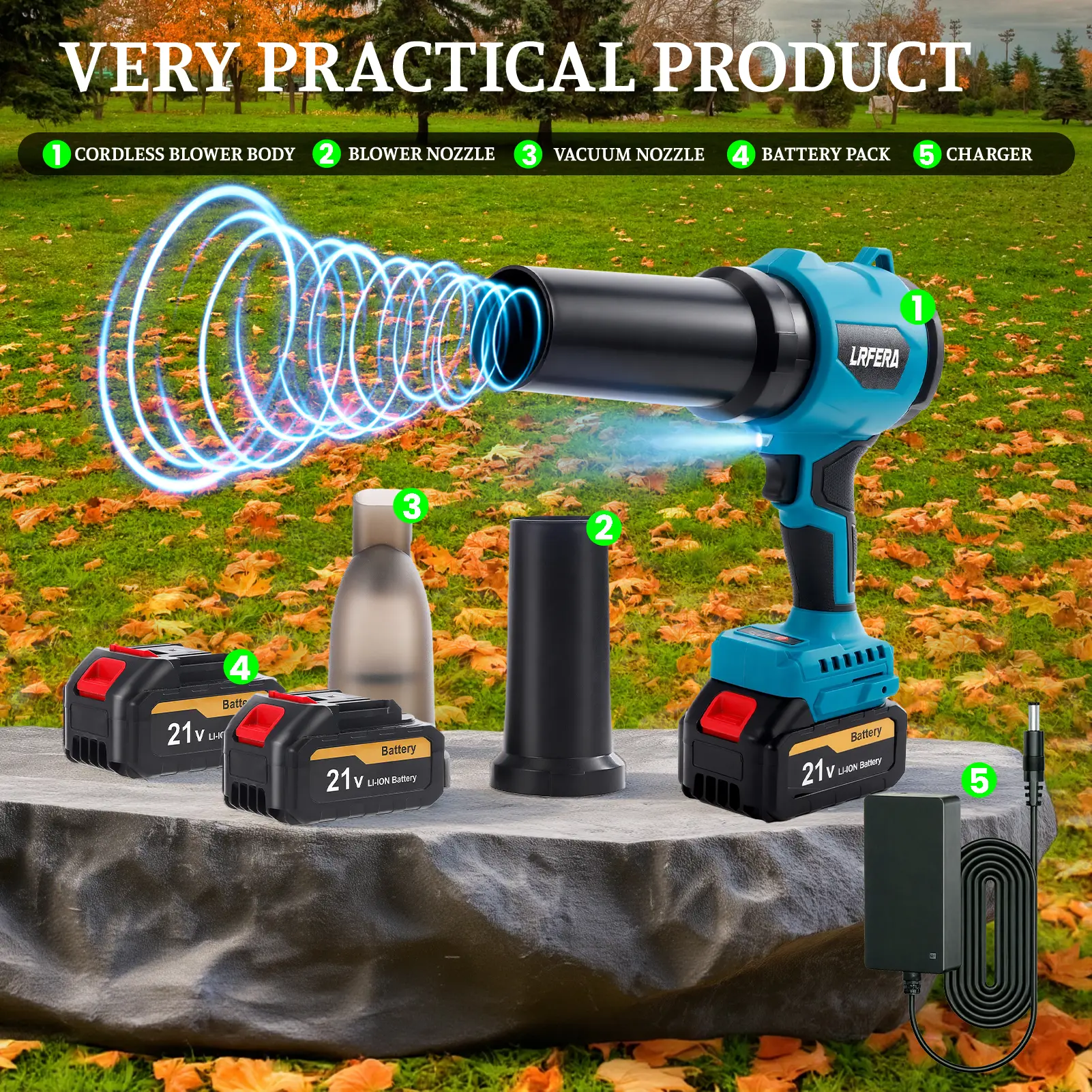 Industrial 21V Cordless Leaf Blower & Vacuum, Ultra-Strong 1200G Wind Pressure with 2 x 4.0Ah Max Batteries, 3-Speed Professional Handheld Blower for Heavy-Duty Lawn, Garage & Car Care