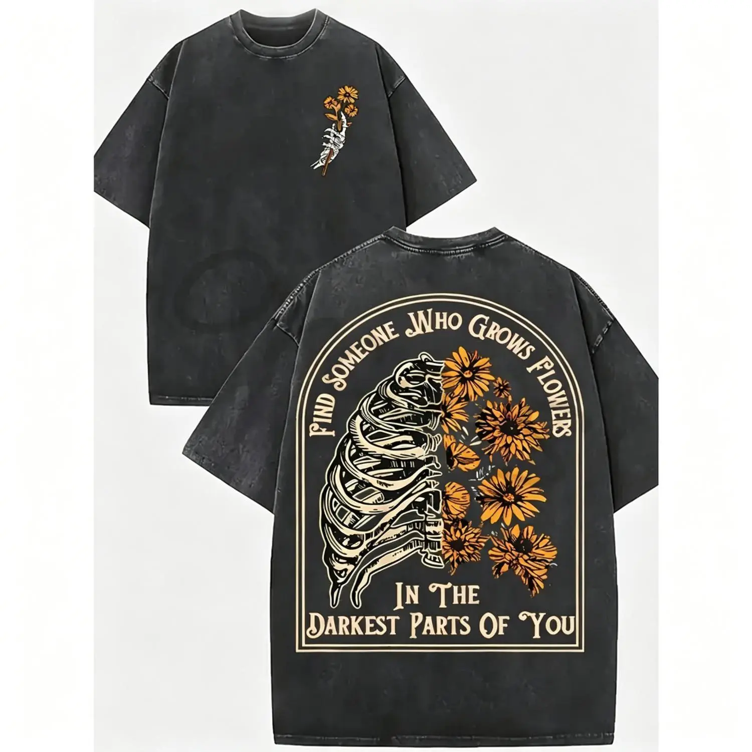 Find Someone Who Grows Flowers Rib Sunflowers Pattern Printed Street Style Washed T Shirt 230g Suitable for Leisure Outdoor Street Party Holidays Gifts and More