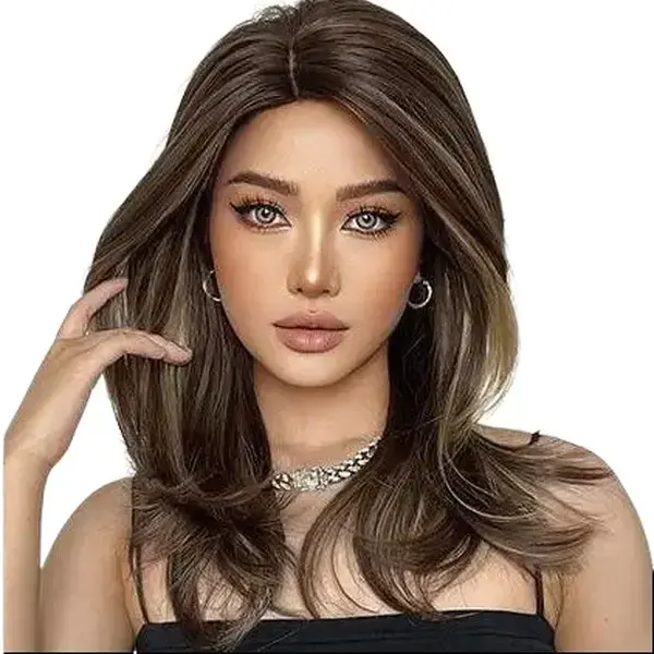 Synthetic Full Machine Wig - New Style Gradient Slightly Off-Center French Bangs, Slightly Curved Medium-Length Hairpiece