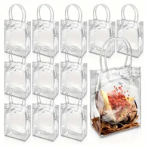 Clear Plastic Gift Bag with Convenient Handle, 11pcs/set Reusable Clear Tote Bag, Gift Wrapping Supplies for Wedding Party Birthday