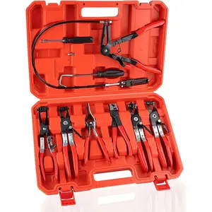 9PCS Hose Clamp Pliers, Long Reach Hose Clamp Tool Remover for Water Hose and Automotive Coolant Radiator Heater with Flexible Wire Long Reach Hose Clamp and Flat Band Pliers