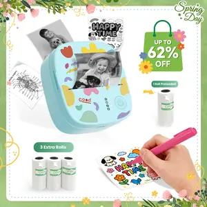 [Springglowup] XenGro Mini Printer Bluetooth included 3 Roll label Thermal Pocket Printer,Inkless Small printer B&W Printing Only for Photos, Study Notes, Lists,Memos, Journals Printing Machine Sticky Label, Birthday Gifts for Kids Girls Boys Blue