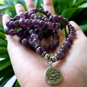 Natural AMETHYST Mala 108 Beads. Protection crystal Sahasrara chakra reiki. Meditation Mala Spiritual jewelry, Amethyst bracelet.