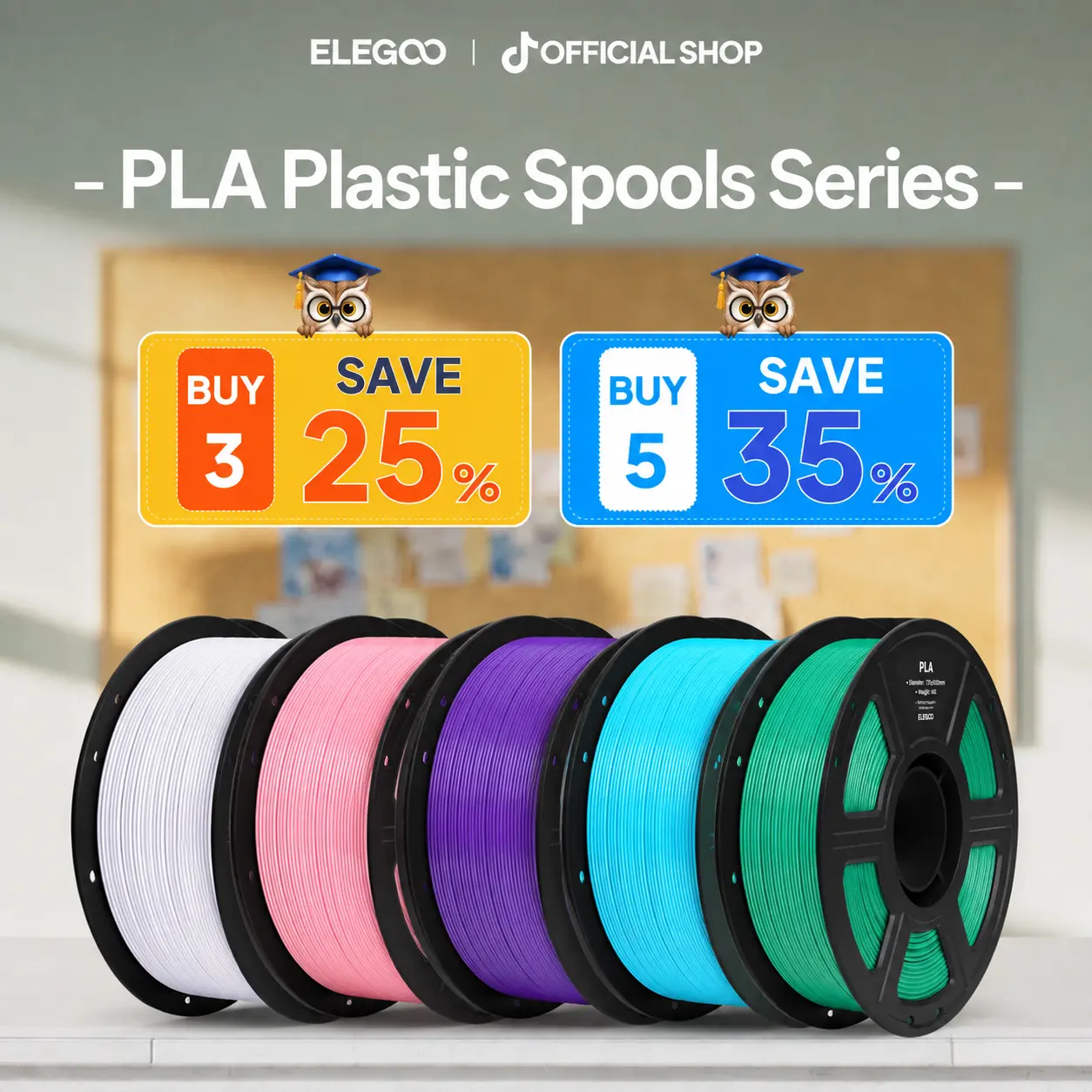 ELEGOO High-Quality PLA 3D Printer Filament (1.75mm), 3D Printing Supplies, Low Warp, Odorless Print, Neat Windings, Universal Fit for Ender Series & P1s, Ideal for Beginners (PLA+/PLA BASIC Variants), Glossy Plastic Spool, Kobra Series