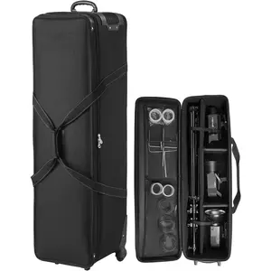 VEVOR Studio Equipment Trolley Case, 51.57 x 14.37 x 14.96 in / 131 x 36.5 x 38 cm, Rolling Camera Bag, Carrying Bag with Wheels Straps Padded Compartment Handle, for Light Stands, Tripods, Telescopes
