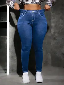 Plus Size High Elastic Jeans for Girls, Perfect Fit Body Curve, Slim-Fitting High Waist Denim Jeans, All Seasons Fashion